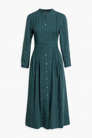 Платье-рубашка миди из жаккардового смесового лиоцелла Georgina в полоску Iris & Ink, зеленый лес INK