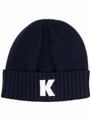 Кашемировая шапка бини с вышитым логотипом Kiton. Цвет: синий