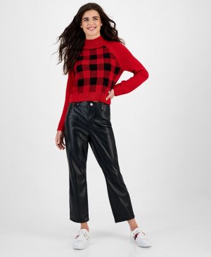 Женские прямые брюки из искусственной кожи со средней посадкой , черный Tommy Jeans