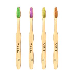Бамбуковые биоразлагаемые разноцветные зубные щётки с мягкими щетинками (4 шт), Bamboo Toothbrush Soft Bristles Multicolor, brush Terra