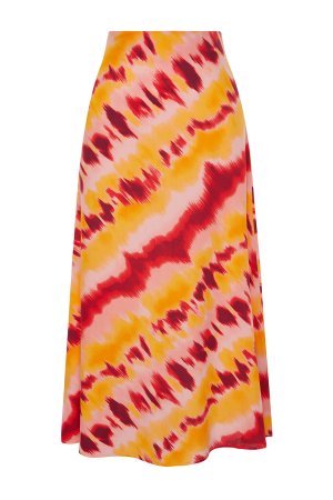 Оранжевая тканая юбка миди из вискозной ткани с рисунком в стиле ретро , оранжевый Trendyol