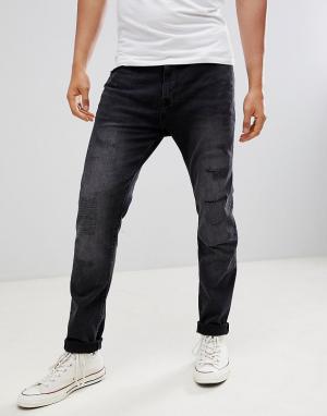 Черные зауженные джинсы с рваной отделкой Burton Menswear. Цвет: черный