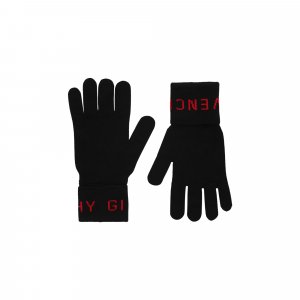 Шерстяные перчатки в рубчик с логотипом, цвет Черный/красный Givenchy