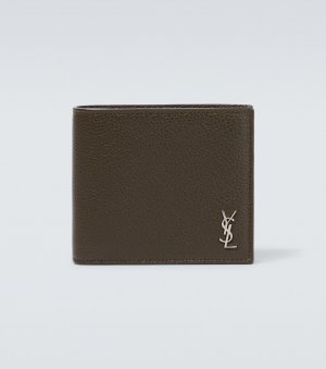 Кожаный кошелек с металлическим логотипом , зеленый Saint Laurent