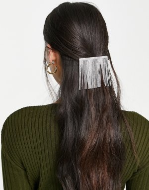 Серебристая заколка для волос с бахромой со стразами -Серебристый ASOS DESIGN