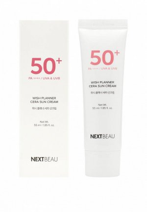Крем солнцезащитный Nextbeau Успокаивающий с керамидами для чувствительной кожи SPF 50+/PA++++, 55 мл. Цвет: белый