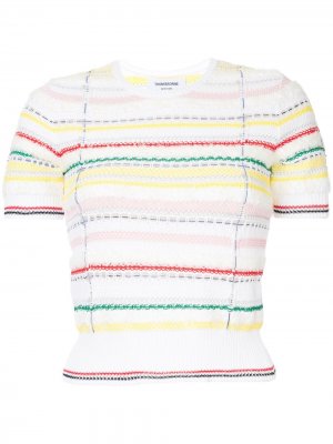 Твидовая футболка в полоску с круглым вырезом Thom Browne. Цвет: разноцветный