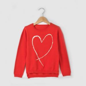 Пуловер с круглым вырезом и вышивкой сердце, для 3-12 лет R essentiel. Цвет: красный