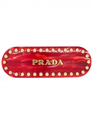 Заколка для волос с логотипом и заклепками Prada. Цвет: красный