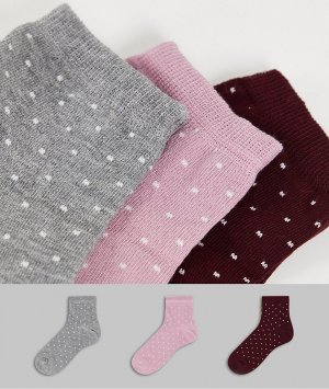 Подарочный набор из 3 пар носков серого, розового и черного цвета в мелкий горошек -Разноцветный Dune