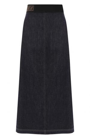 Джинсовая юбка-миди с эластичным поясом Fendi. Цвет: темно-синий