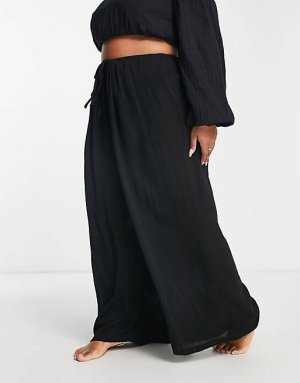 Черные пляжные брюки-палаццо с кулиской ASOS DESIGN Curve