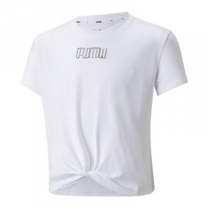 Белая хлопковая футболка для гимнастики Puma с узлом Alpha девочек