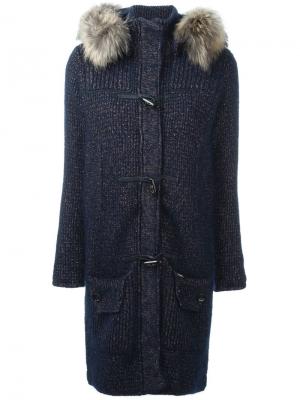 Вязаное пальто с капюшоном Bark. Цвет: синий