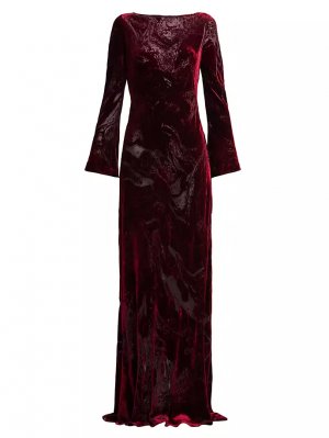 Бархатное платье с длинными рукавами, красный Alberta Ferretti