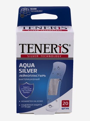 Бактерицидный лейкопластырь TENERIS AQUA Silver с ионами серебра на прозрачной полимерной основе, 20 шт, Синий