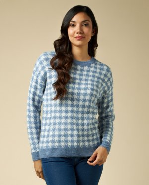 Женский трикотажный свитер в клетку , белый/светло-голубой Iwie