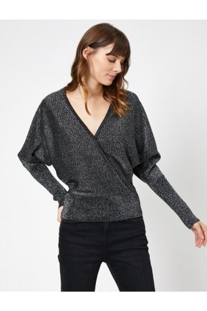 Трикотажный свитер с блестками и деталями , серый Koton