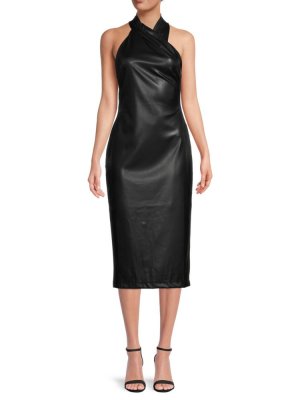 Платье миди из искусственной кожи с вырезом халтер , черный Rachel Roy