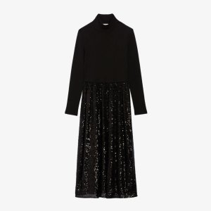 Тканое платье миди с расклешенными рукавами и круглым вырезом , цвет noir / gris Claudie Pierlot