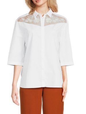 Рубашка с кружевной кокеткой , цвет Optical White Giambattista Valli