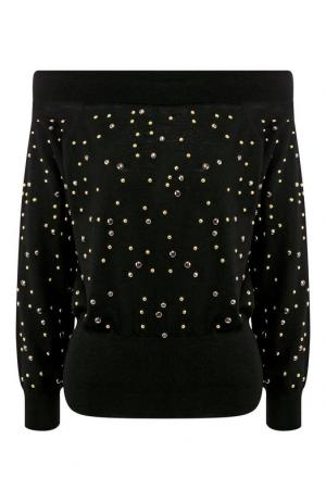 Шерстяной пуловер с декоративной отделкой Elie Saab. Цвет: черный