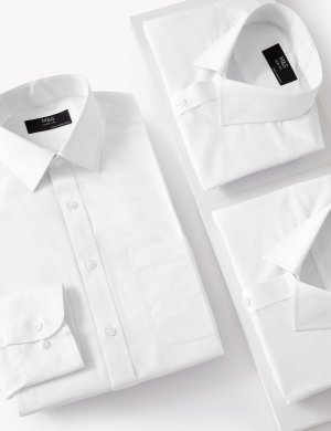 Рубашки приталенного кроя с длинными рукавами укороченной длины, 3 шт. , белый Marks & Spencer