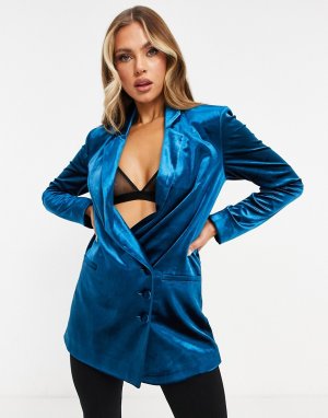 Строгий бархатный пиджак синего цвета от комплекта Tailored-Голубой AQAQ