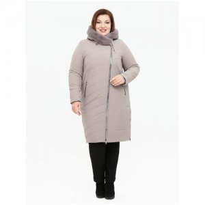 Пальто женское зимнее кармельстиль большие размеры с мехом зима стеганное Karmel Style. Цвет: бежевый