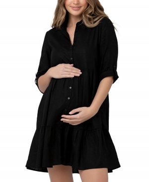Платье-рубашка на пуговицах Adel для беременных , черный Ripe Maternity
