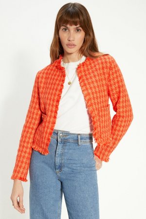 Твидовый пиджак в клетку с бахромой , оранжевый Oasis