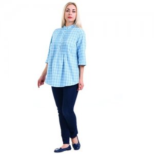 Рубашка Olsi, классический стиль, свободный силуэт, укороченный рукав, в клетку, размер 52, голубой, синий plus size OLS. Цвет: розовый