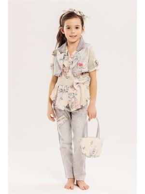 Комплект детский: Джинсы, пиджак, топ, ремень, ободок, сумочка Baby Steen. Цвет: светло-серый, бежевый, розовый