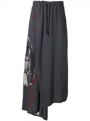Драпированная юбка макси с принтом Yohji Yamamoto. Цвет: серый