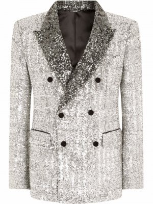 Двубортный пиджак с пайетками Dolce & Gabbana. Цвет: серебристый