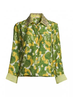 Шелковая рубашка с декором Gloria и принтом «груша» , цвет yellow green Frances Valentine