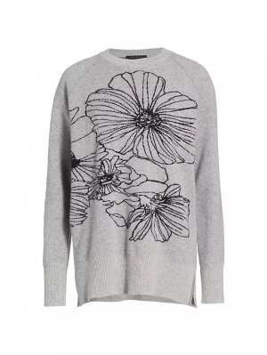 Кашемировый пуловер с цветочным принтом интарсии , цвет titanium Saks Fifth Avenue
