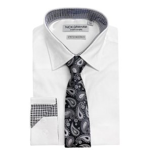 Мужской комплект из эластичной классической рубашки и галстука современная кроя , белый Nick Graham