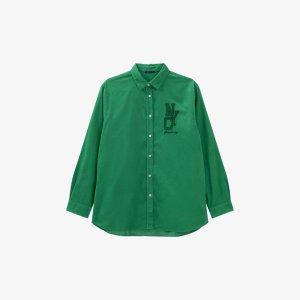 Хлопковая рубашка свободного кроя с вышивкой NYC Ikks, зеленый IKKS