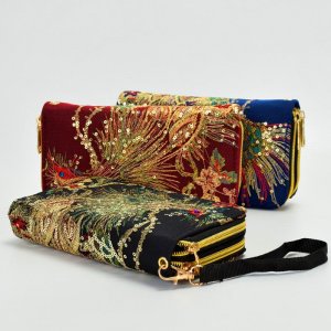 Женский кошелек, длинный кошелек на молнии, дизайнерский роскошный ручной работы с вышивкой павлина, ретро-клатч, для девочек-подростков VIA ROMA