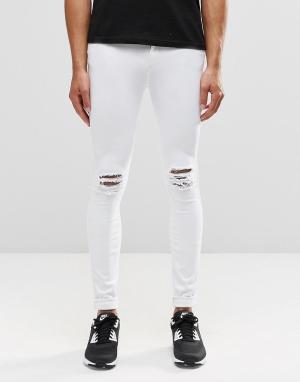 Супероблегающие рваные джинсы Dixy Dr Denim. Цвет: белый