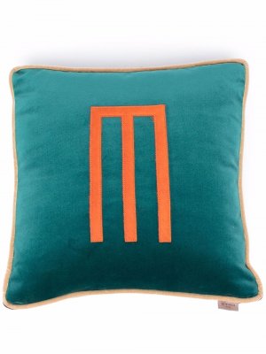 Logo-embroidered cushion ETRO HOME. Цвет: синий