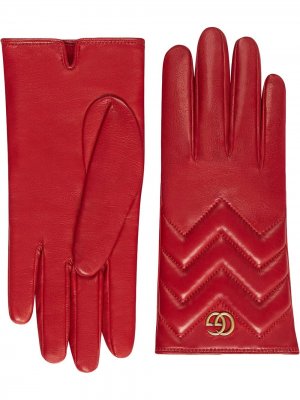 Перчатки GG Marmont с узором шеврон Gucci. Цвет: красный
