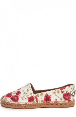 Парчовые эспадрильи с принтом Dolce & Gabbana. Цвет: белый