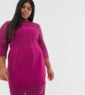 Малиновое платье-футляр с длинными кружевными рукавами -Розовый Paper Dolls Plus