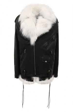 Кожаная куртка с мехом лисицы Saint Laurent. Цвет: чёрный