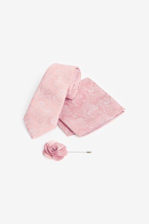 Комплект из нагрудного платка с галстуком и значка на лацкане пиджака , розовый Next