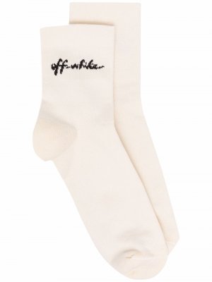 Script logo ankle socks Off-White. Цвет: бежевый