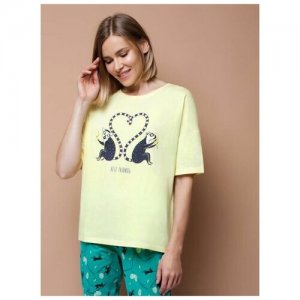 Женская футболка с принтом в виде влюбленных лемуров | Домашняя одежда желтый 44 Trikozza. Цвет: желтый