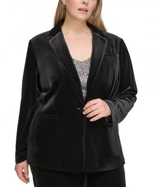 Бархатная куртка больших размеров на одной пуговице с длинным рукавом , черный Calvin Klein